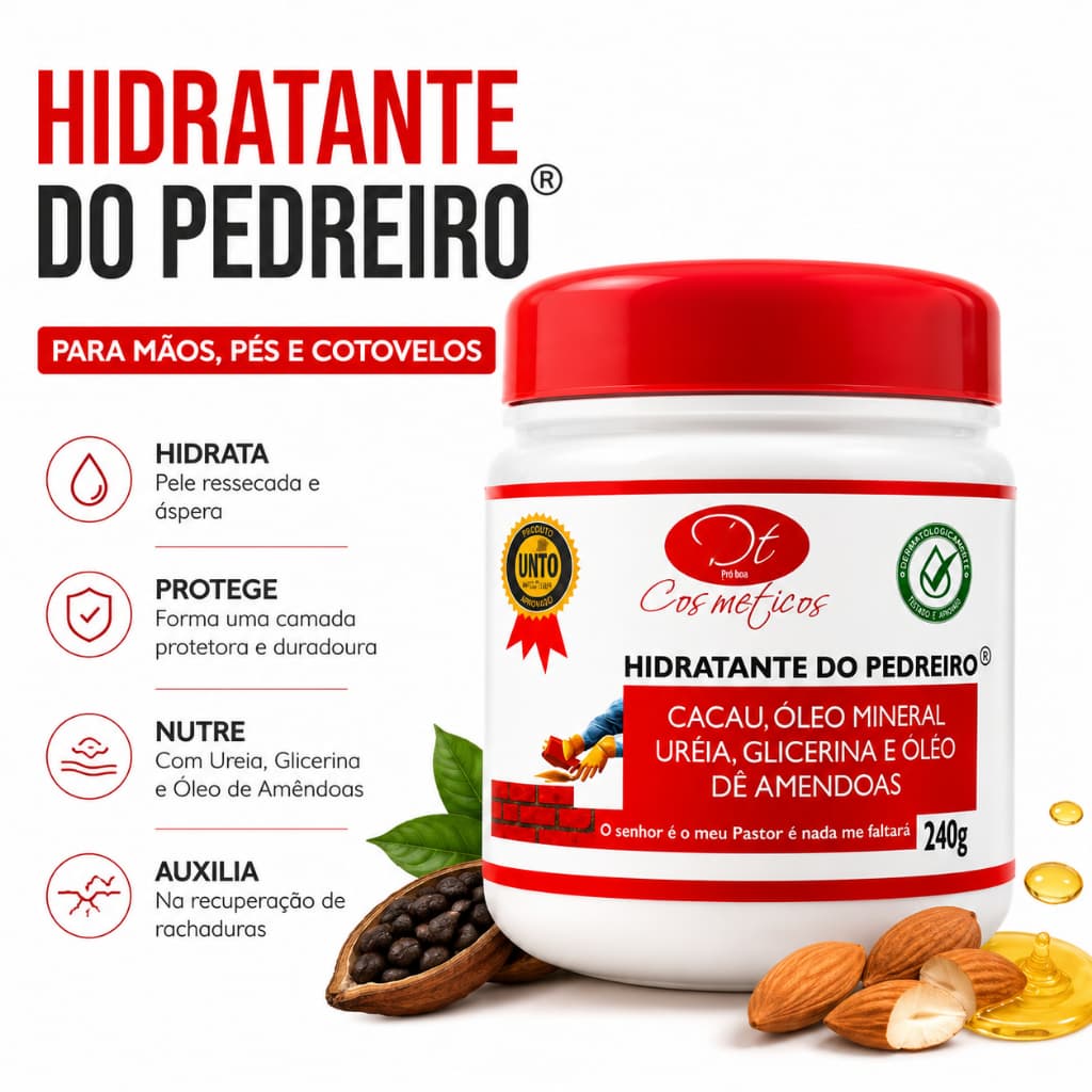 Hidratante de Pedreiro para Pés, Mãos e Cotovelos Rachados | Recuperação Intensa da Pele