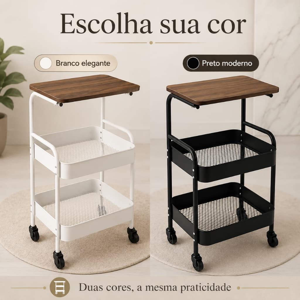 Carrinho Organizador 3 Andares com Rodas Estante Multiuso de Metal para Cozinha Banheiro Quarto