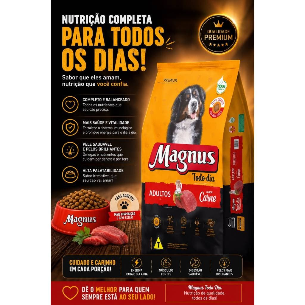 Ração para Cachorro Magnus Todo Dia Cão Adulto Carne 15kg