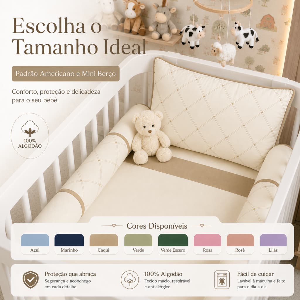Kit Berço Americano Ou Mini Berço Veneza Bordado Algodão Com lençol de Elástico Mosquiteiro