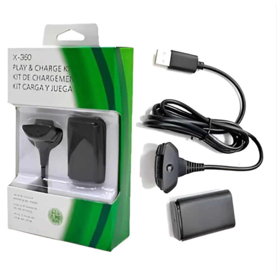 KIT Bateria Controle P/ Controle Xbox 360 + 1 Cabo Carregador 1.4m Video game PC gamer