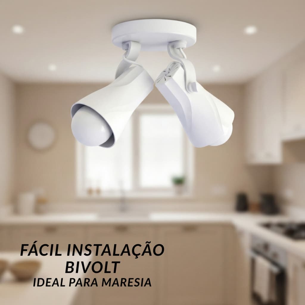 Spot Duplo Branco de Teto Luminária Sobrepor Direcionável LED E27 Bivolt
