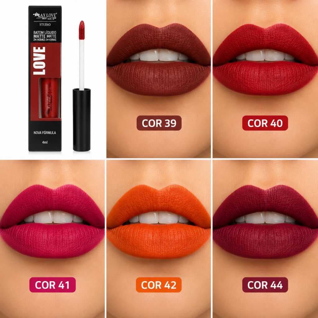 Batom Líquido Matte 24 horas cores vibrantes acabamento aveludado