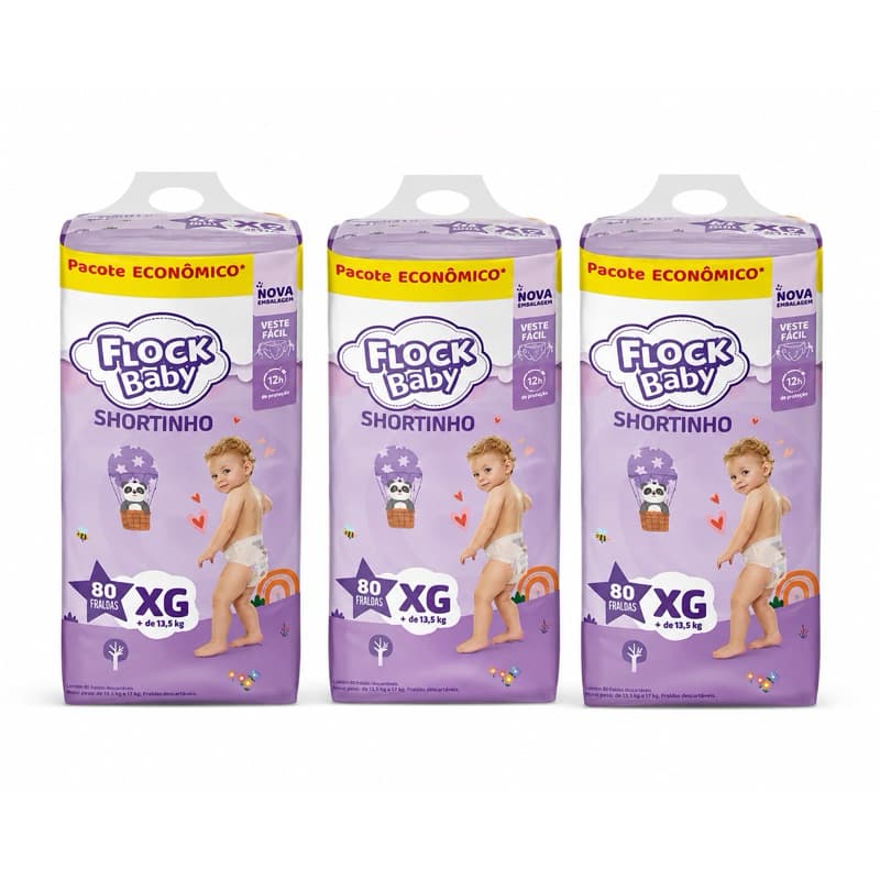 Fralda Descartável Flock Baby Shortinho Maxxi Bag XG 80 Unidades 3 unidades