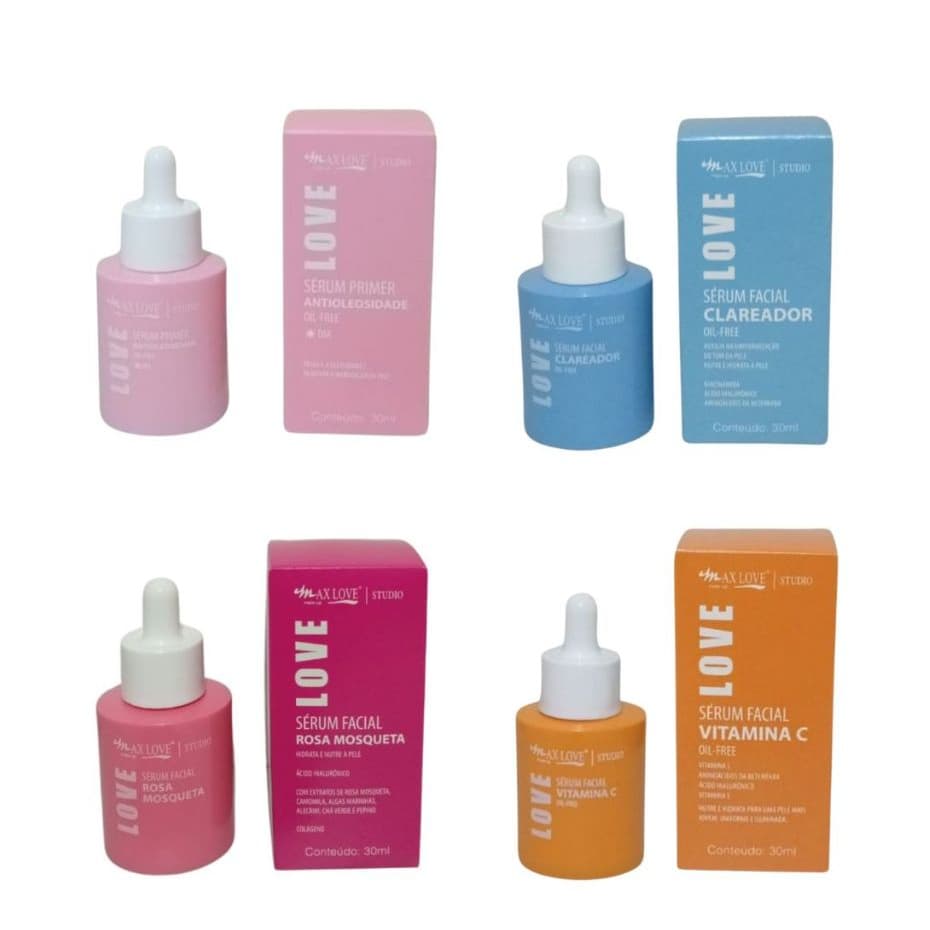 Kit 1 Vitamina C / 1 Antioleosidade / 1 Clareador e 1 Sérum 3em1 Max love