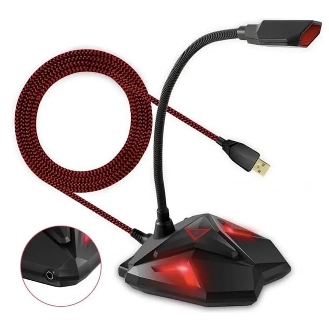 Microfone Gamer Usb Led Pc Notebook Andow super potente com cabo de tecido