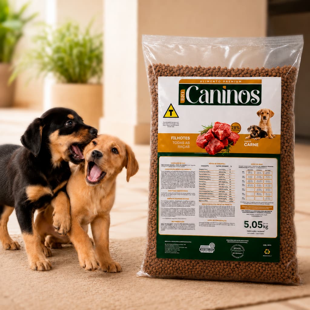 Ração Para Cachorro Caninos Filhote 5kg Todas as Raças Sabor Carne 28% Proteína Sem Corante