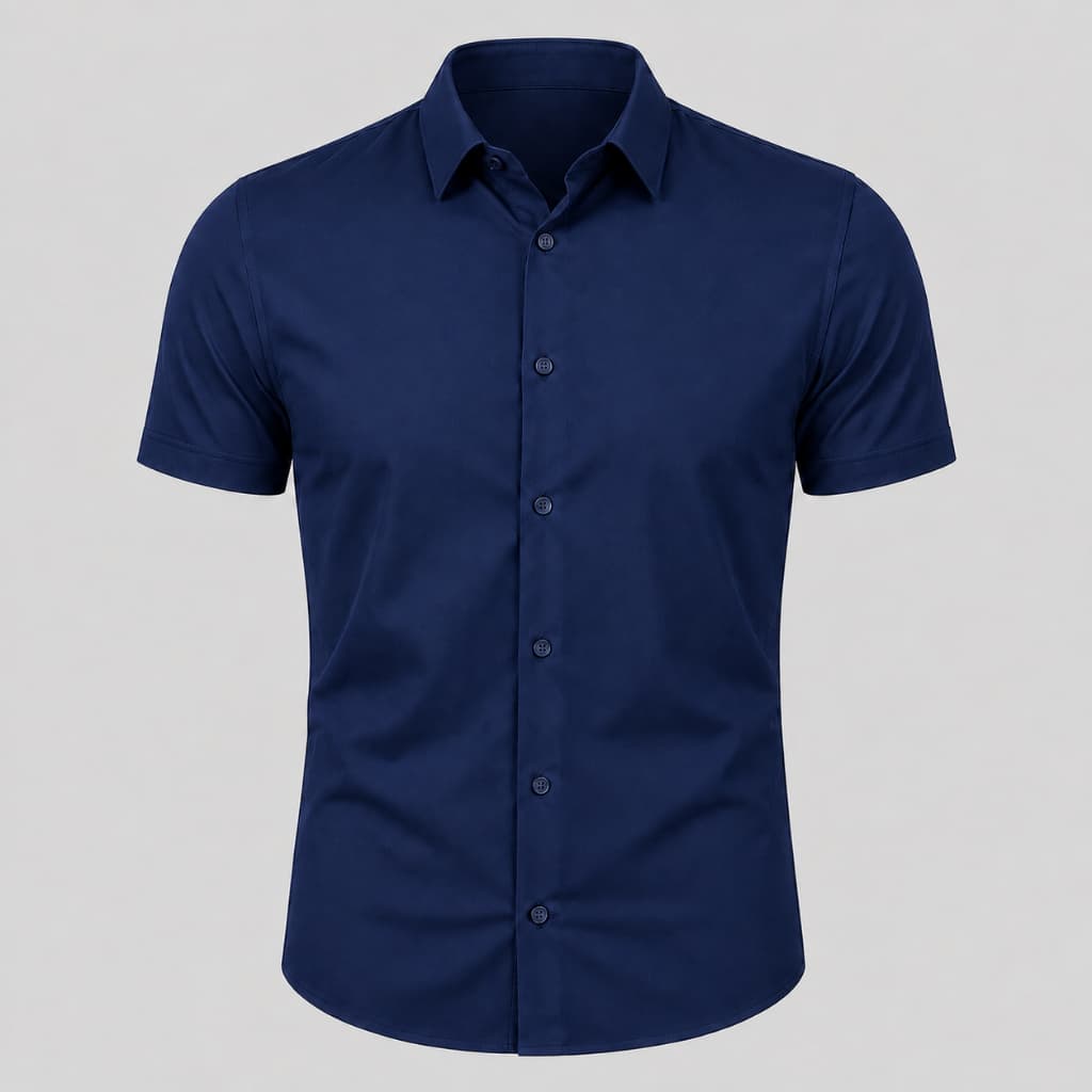 Camisa Social Masculina Slim Fit Manga Curta Poliamida Elastano Anti-Rugas Camisa Casual