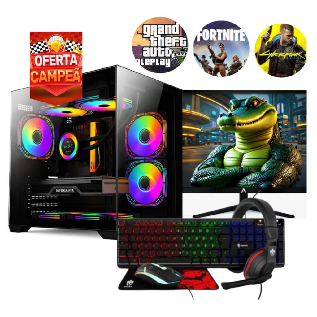 Computador Completo Intel i7 Placa de vídeo RTX 3050 Memoria RAM 16GB SSD 480GB Monitor Kit Gamer