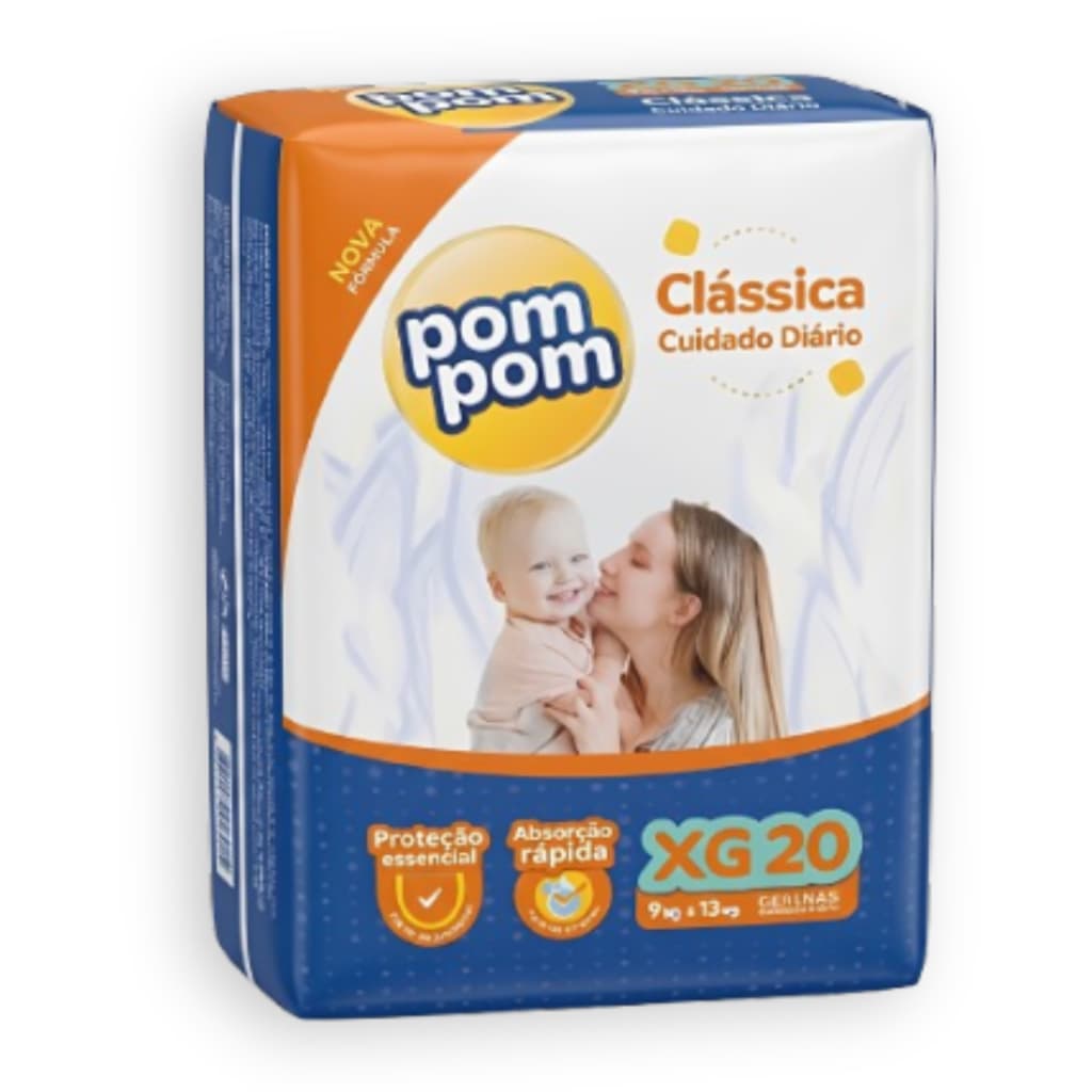 Fralda Descartável Pom Pom Clássica Tamanho XG Pacote Jumbo 20 Unidades
