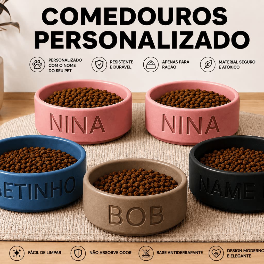 KIT Comedouro Personalizado com Nome Pote para Cachorro e Gato Tigela para RAÇÃO Alimentador para Pets Personalizados