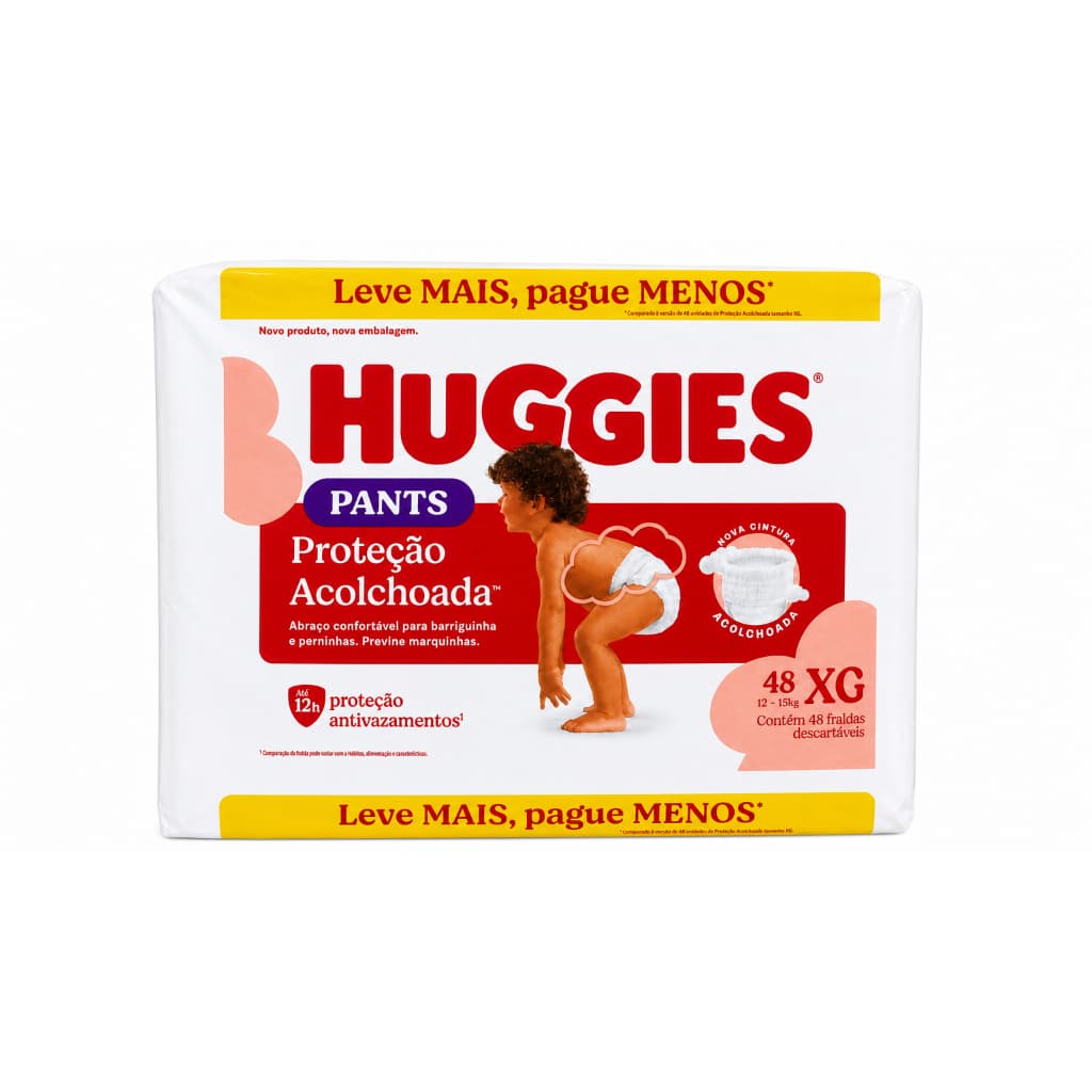 Fralda Huggies Pants Proteção Acolchoada XG 48 Unidades | Até 12h de Proteção Antivazamentos