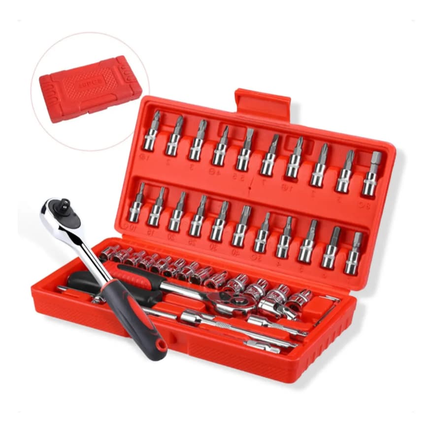 Kit Ferramentas 46 Peças Completo com Catraca Soquete e Chave Allen Aço Maleta