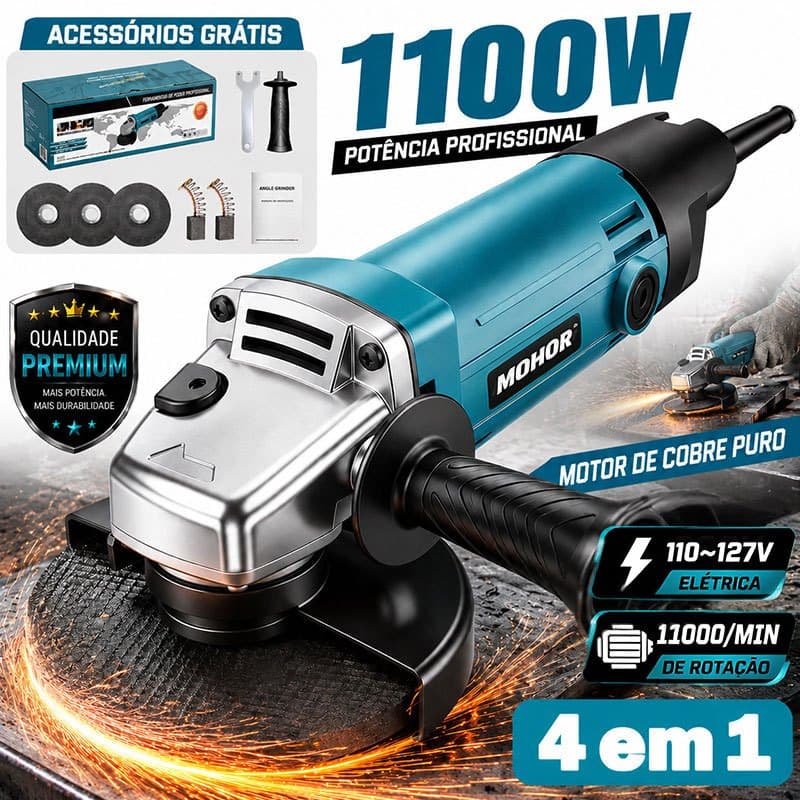 Esmerilhadeira Angular Elétrica Lixadeir 220V Electric Sander Grinder 1100W 115mm para Uso Doméstico e Profissional