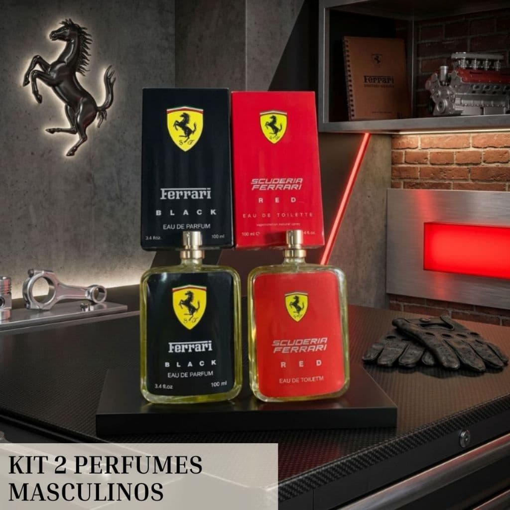 Kit 2 Perfumes Masculino 100ml Ferrari EDP Importado Amadeirado Citrico Spray Alta Fixacao