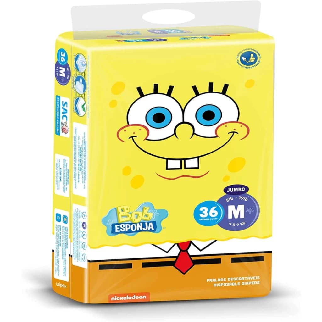 Fralda Bob Esponja P M G XG XXG – Muito Mais Gel, Alta Absorção e Proteção Antivazamento
