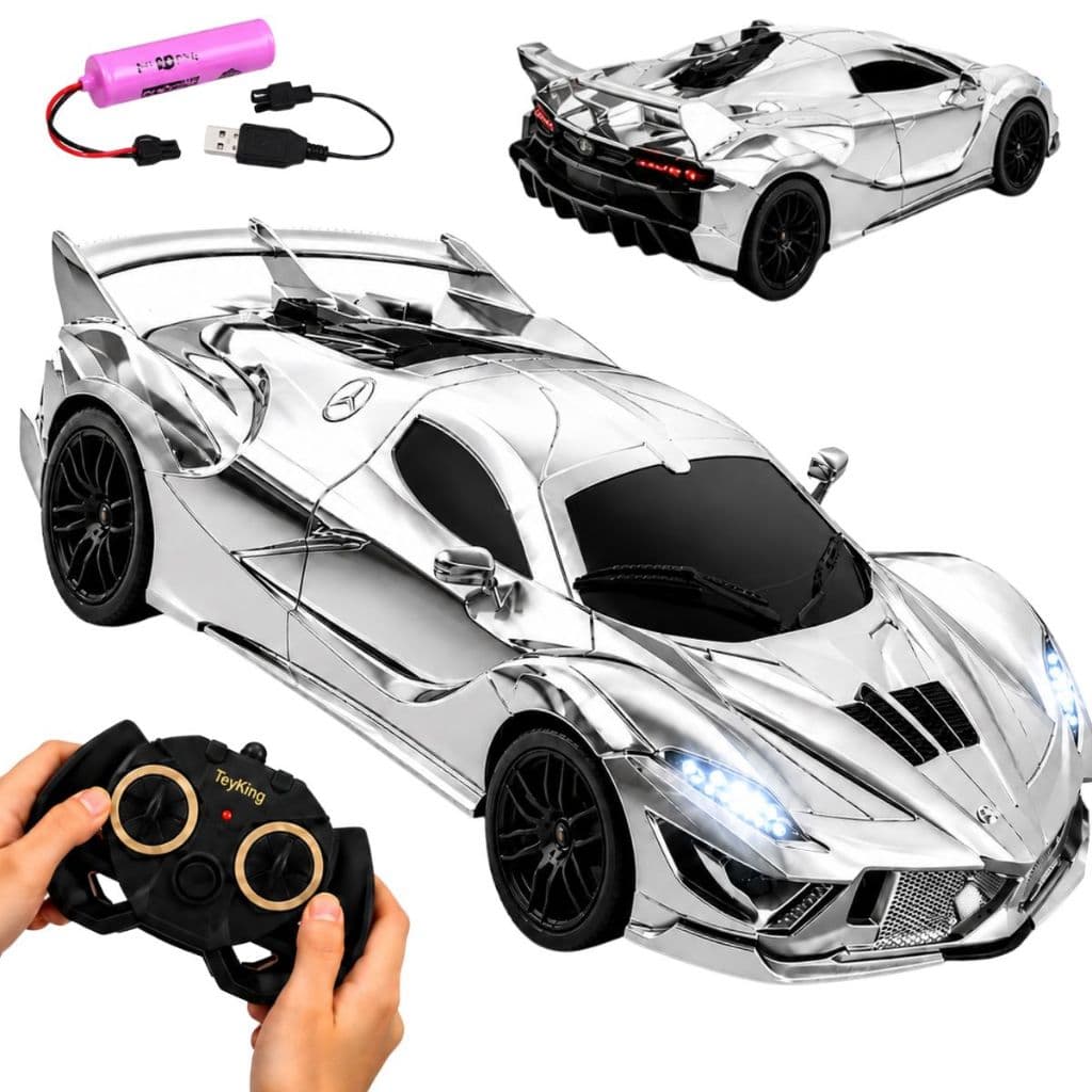 Carrinho Controle Remoto Modelo Esportivo Prata Recarregável Com Luzes