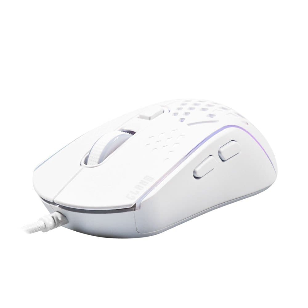 Mouse Branco Gamer Clanm Slits V2 RGB 7200 DPI Switches Huano Cabo Nylon USB Branco Software Programável PC Notebook