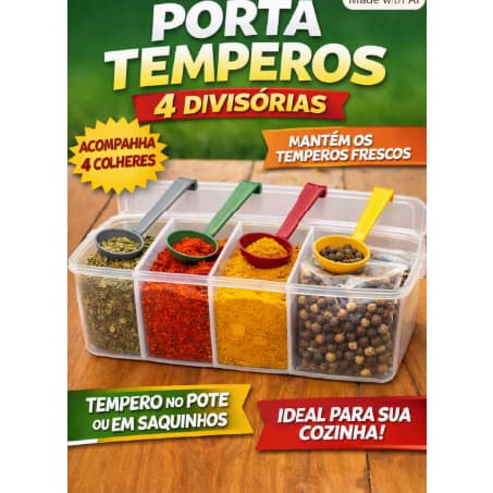 PORTA TEMPEROS COM DIVISÓRIA - 04 COLHERES - temperos e condimentos