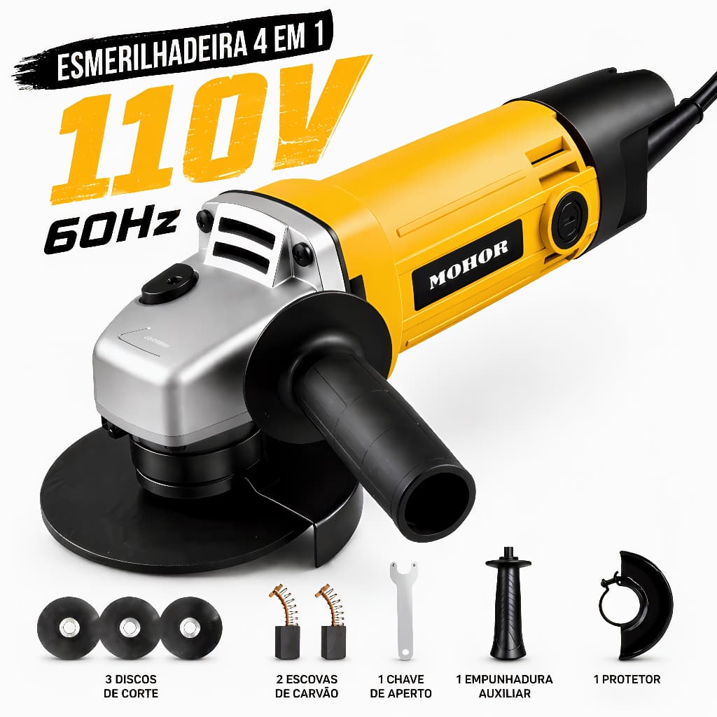 Esmerilhadeira Angular 110-127V/220V 1100W Motor Forte 115mm para Construção Civil