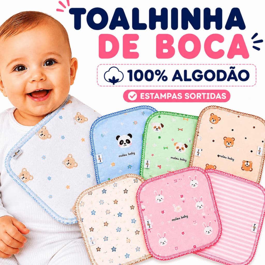 Toalhinha Pano de Boca Fraldinha Bebê 100% Algodão Extra Macia Menino Menina Recem Nascido Enxoval