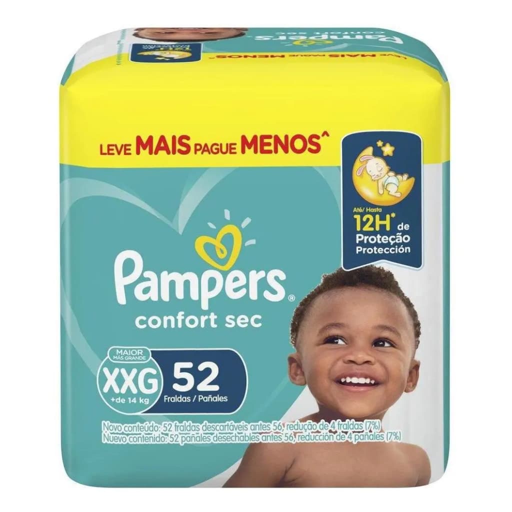 Fralda Pampers Confort Sec XXG 52 Unidades - fralda Pampers infantil