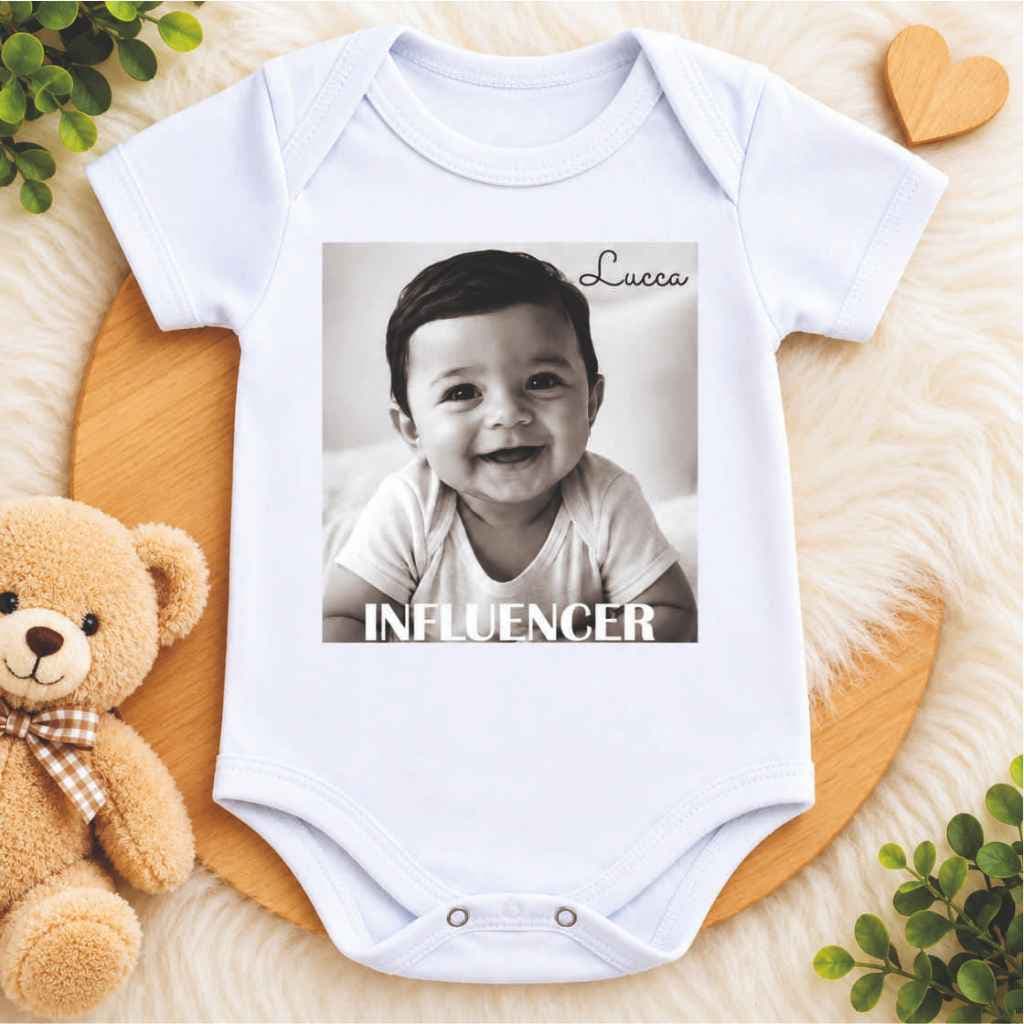 Body Personalizado Roupa Bebê Estampa Menina Menino Com Foto Nome Bebê Influencer Enviar Foto no Chat