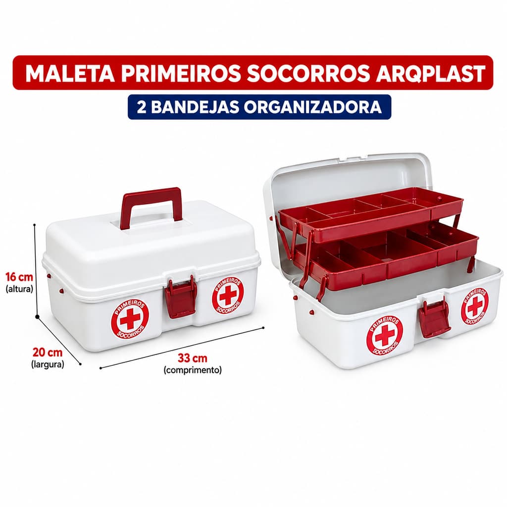 Maleta Primeiros Socorros com 2 Bandejas e Divisórias Caixa Organizadora Arqplast MPS