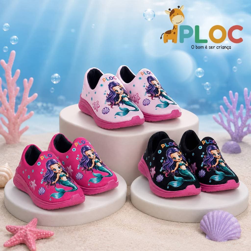 Tênis Infantil Menina Meia Calce Fácil Leve Flexível Confortável Anatômico PLOC DTF87 SEREIA SOLA PINK