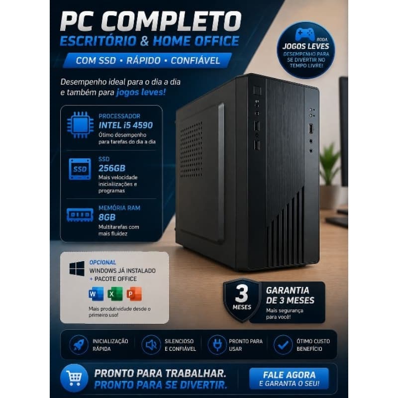 Computador PC Desktop Intel Core i5 8GB RAM SSD 256GB - Home Office e Estudos