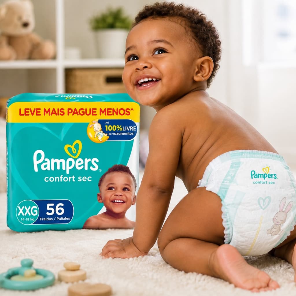 Fralda Pampers Confort Sec XXG 56 Unidades 14 a 18kg Antivazamento