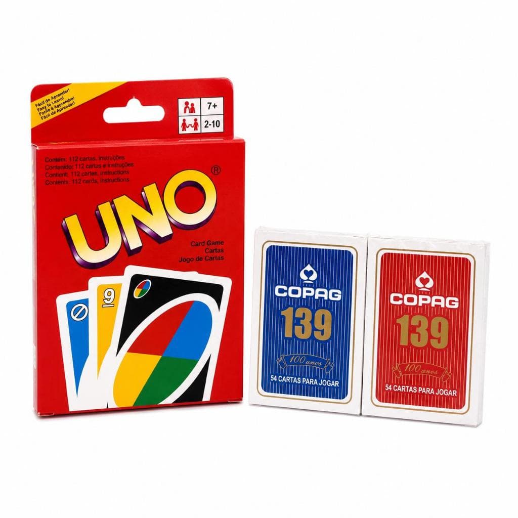 Kit Jogo De Cartas  Uno + 2 Baralhos Copag 54 Cartas Cada  Diversão Completa Jogos Família