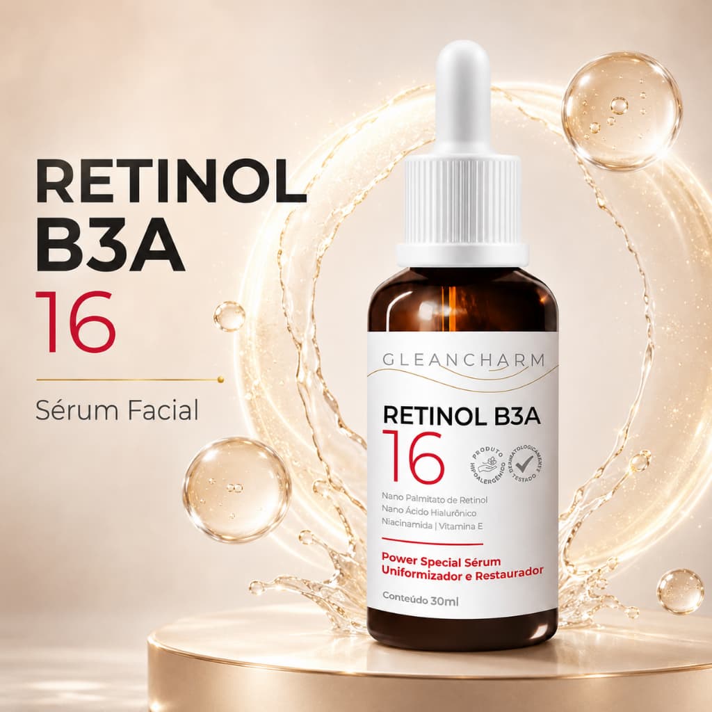 Sérum Facial Retinol GleanCharm 30ml Niacinamida Ácido Hialurônico Vitamina E Anti-Idade
