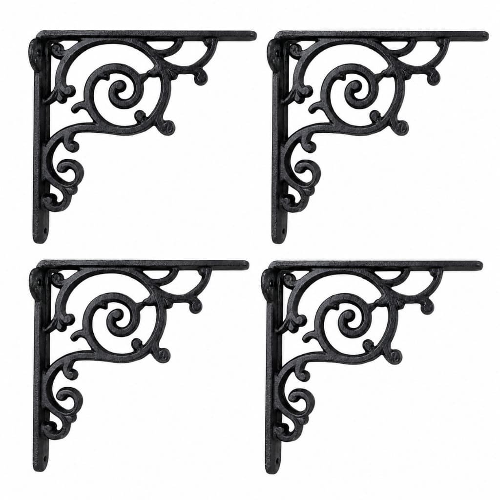 Kit 4 Mão Francesa Henvifer 20x20cm Henvifer Ferro Preto Para Prateleira Suporte De Parede Cantoneira Para Madeira MDF
