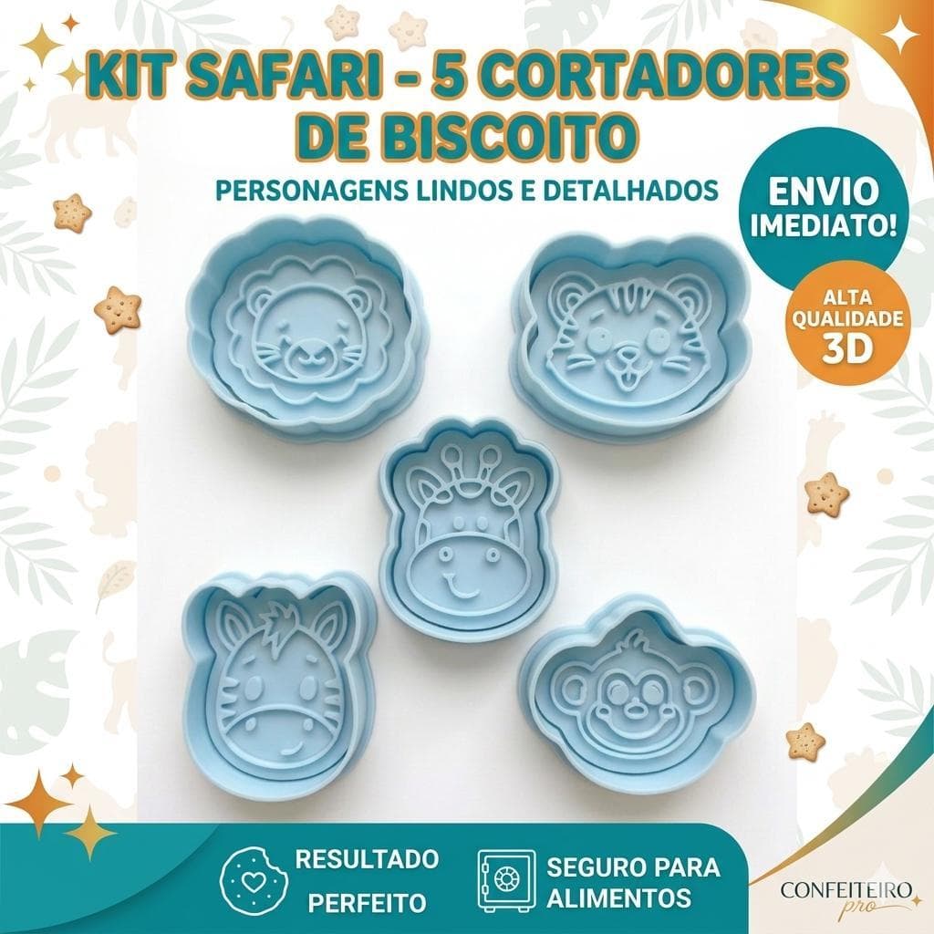 kit SAFARI cortador de biscoito  e de  massinha de modelar, Atividade escolar Infantil e lembrancinha