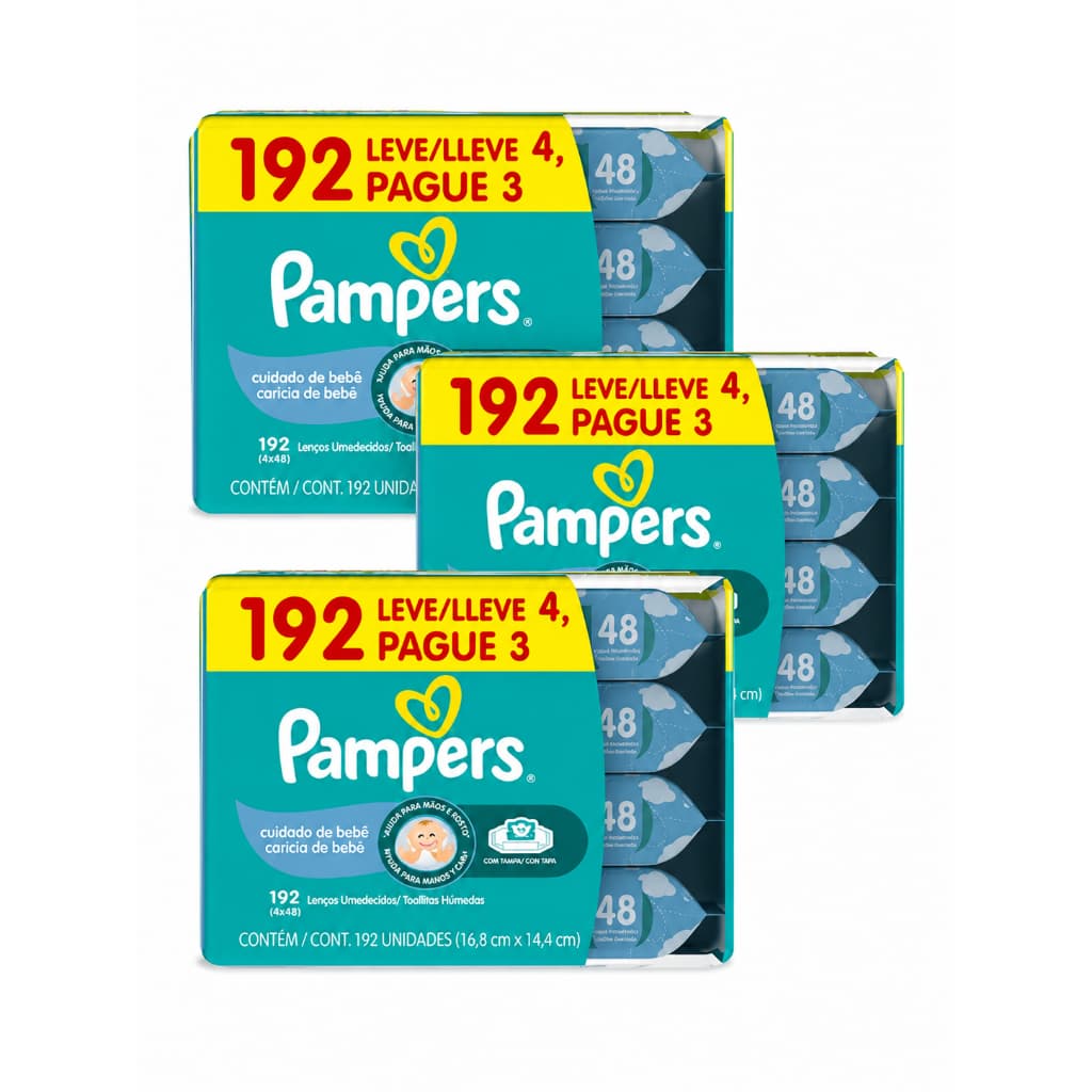 Kit 3x Lenço Umedecido Pampers Cuidado do Bebê 192 Unid.