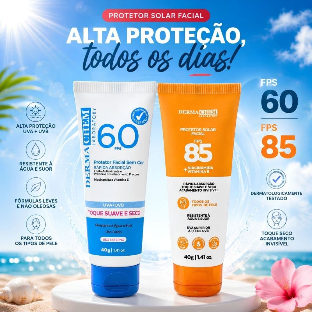 Protetor Solar Facial Rosto FPS 60/85 Sem Cor Dermachem 40g