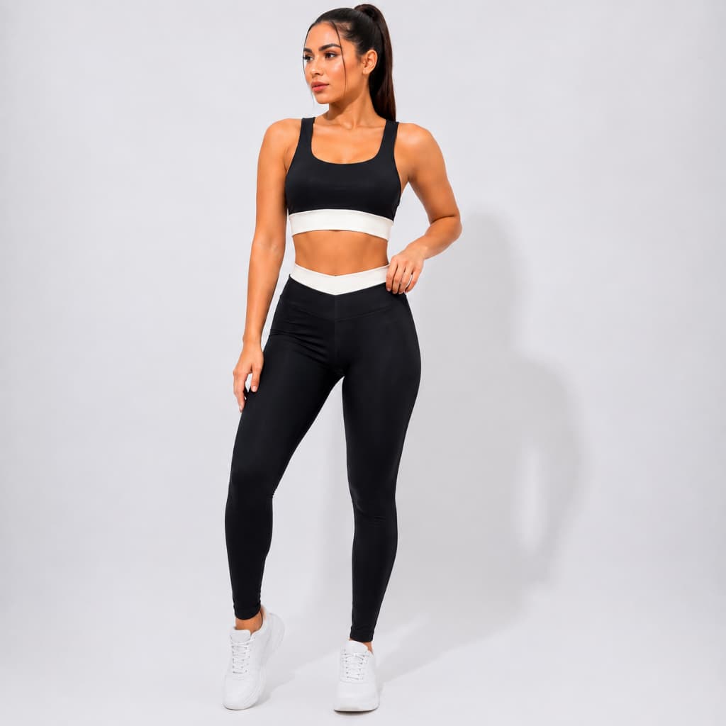 Conjunto Fitness Feminino Bicolor Academia Legging Cintura Alta + Top  Roupa de Treino suplex Premium