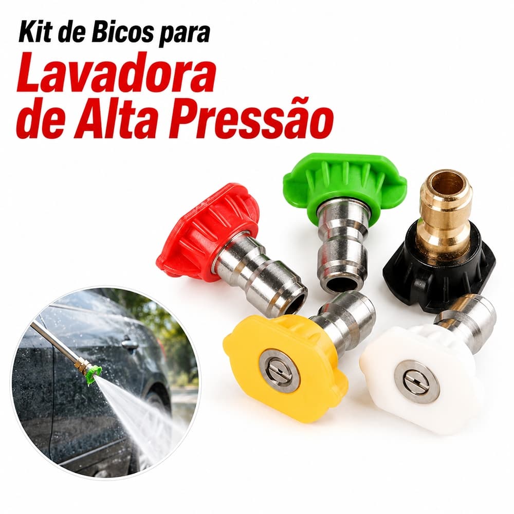 Kit 5 Bicos para Lavadora de Alta Pressão Conexão Rápida 1/4" Vários Ângulos Jato para Limpeza de Carro