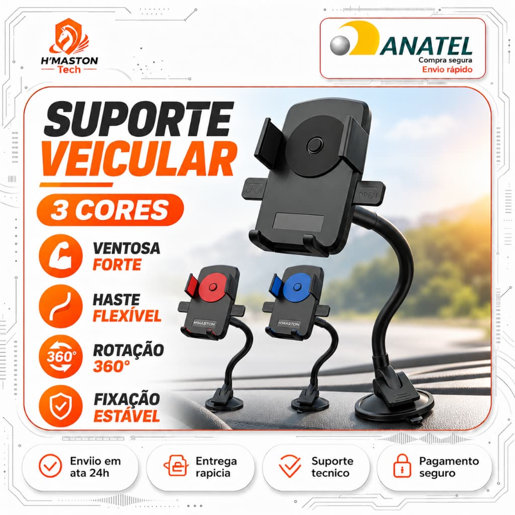 H'maston CJ-13 Porta Celular Carro Suporte Para Celular Para Carro Suporte Veicular Para Celular Suporte Celular Carro