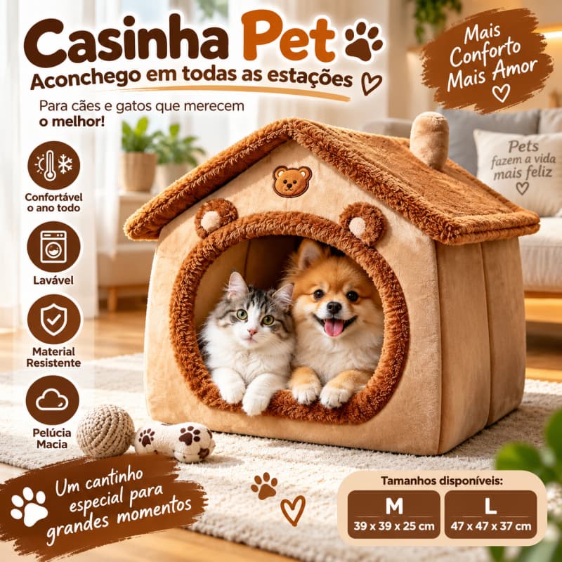 Casinha Pet Cama para Cães e Gatos Confortável e Aconchegante, Lavável, Macia para Todas as Estações