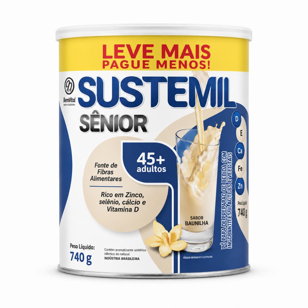Sustemil Senior 45+ Proteínas Fibras Vitaminas Minerais Nutrição Completa Saúde Ossos Músculos