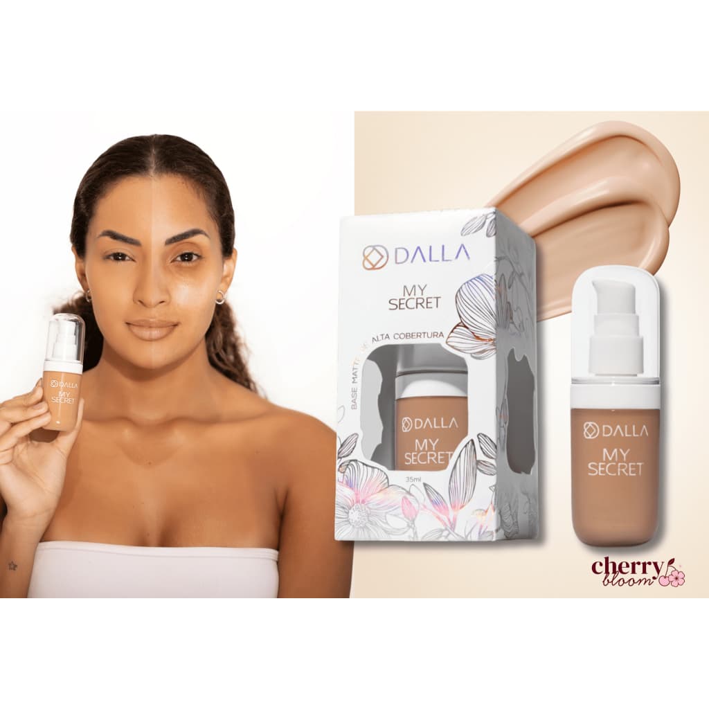 Base Líquida Dalla My Secret com Cobertura Alta e Efeito Matte
