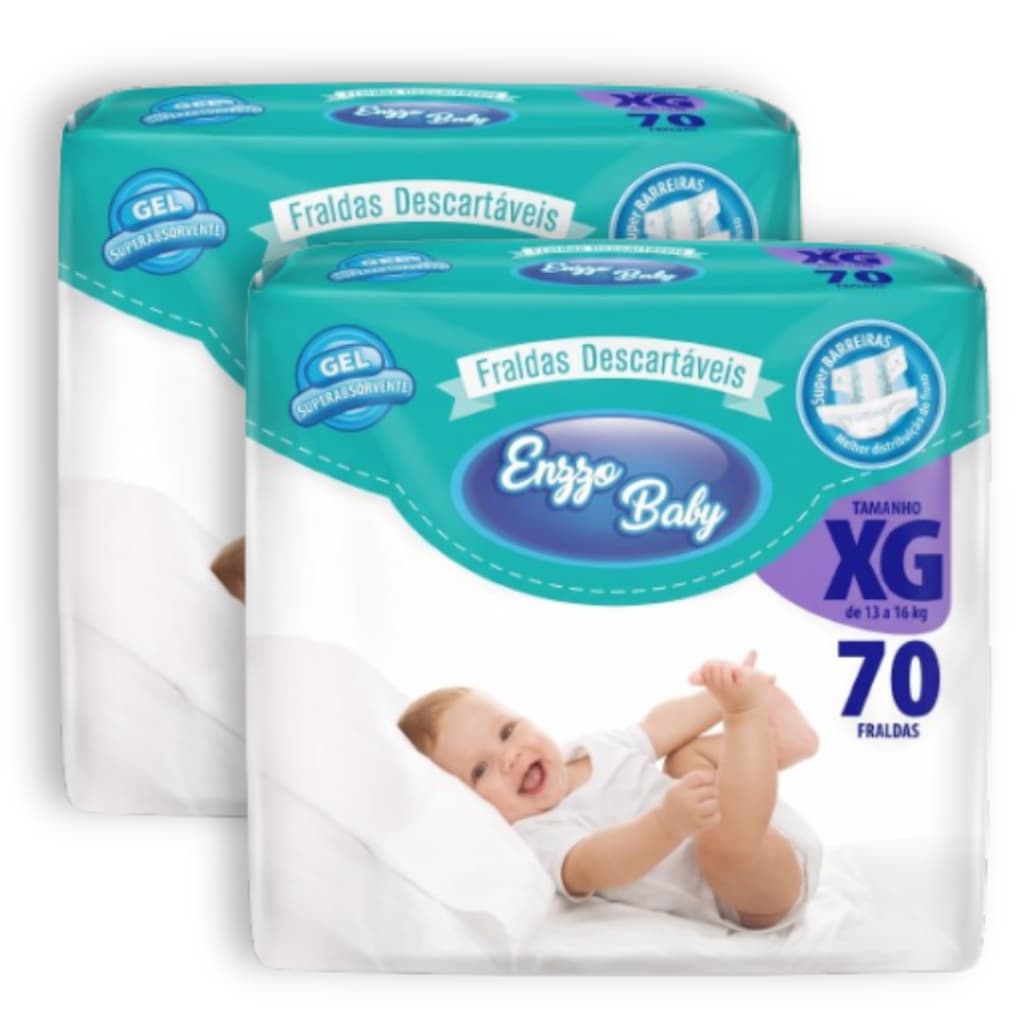 Kit 2 Fralda Descartável Enzzo Baby Tamanho XG - Total 140 Unidades Econômico