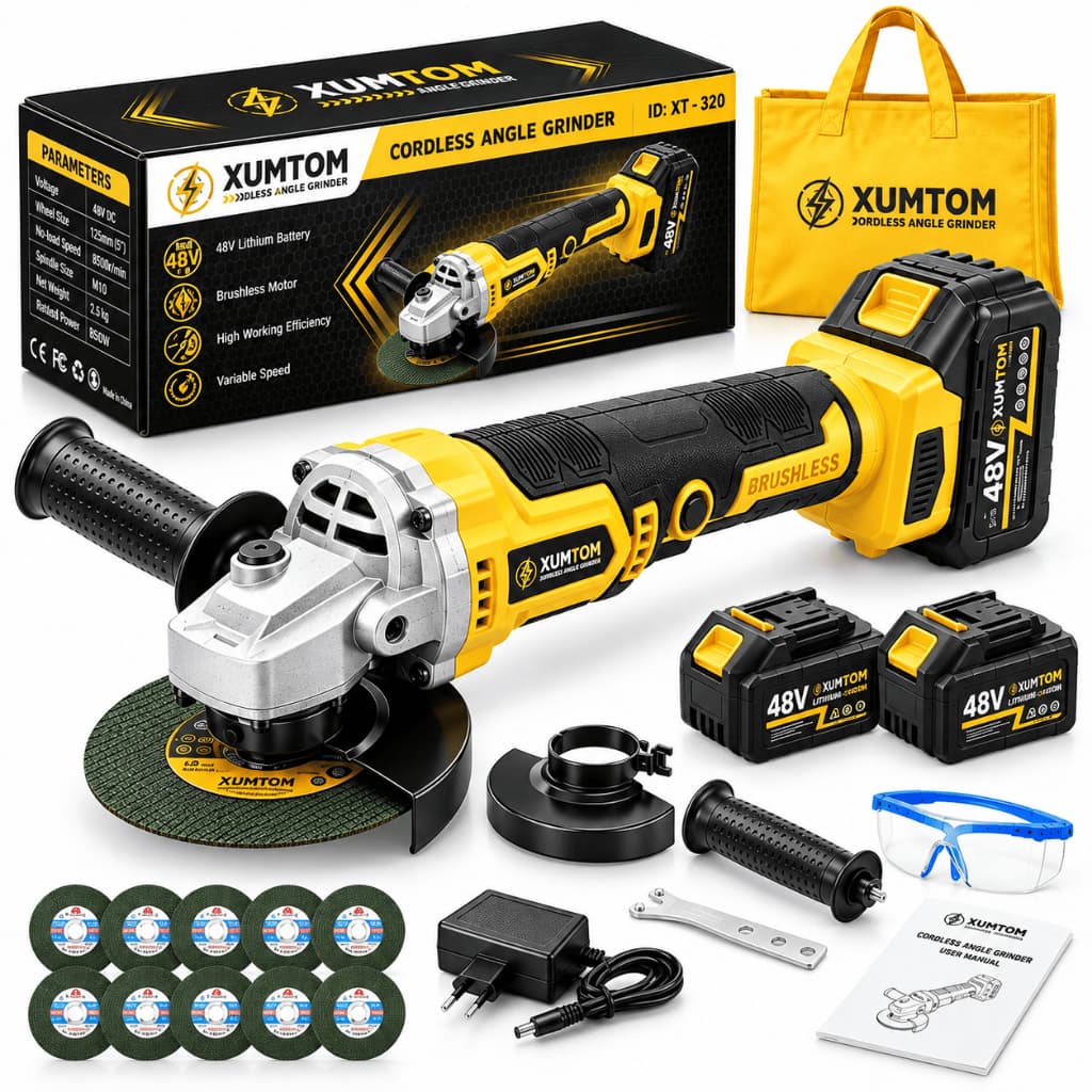 Esmerilhadeira Lixadeira Angular 48V Brushless 1250W 2bateria De Lítio + 10 lâminas de serra