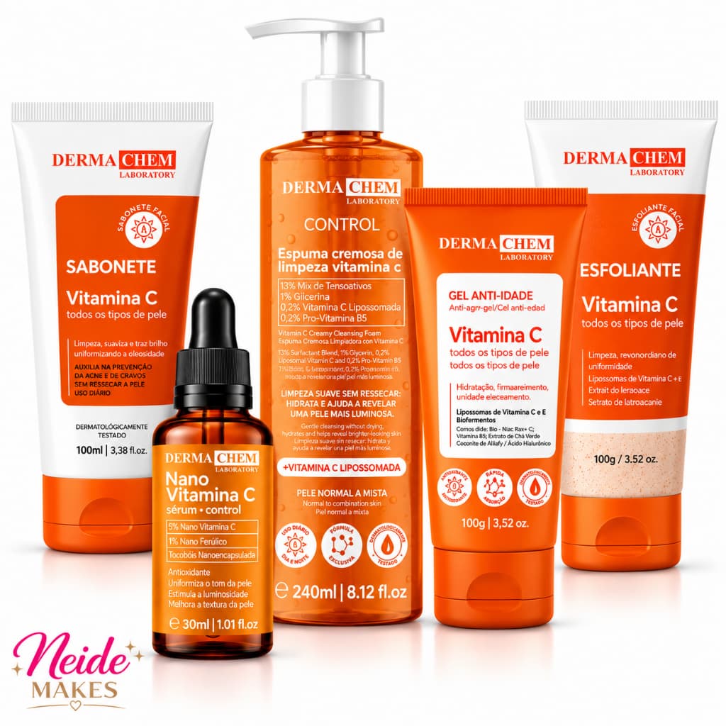 Kit Skincare  Vitamina C 5 Itens + Nano Sérum Limpeza Hidratação e Luminosidade -Dermachem