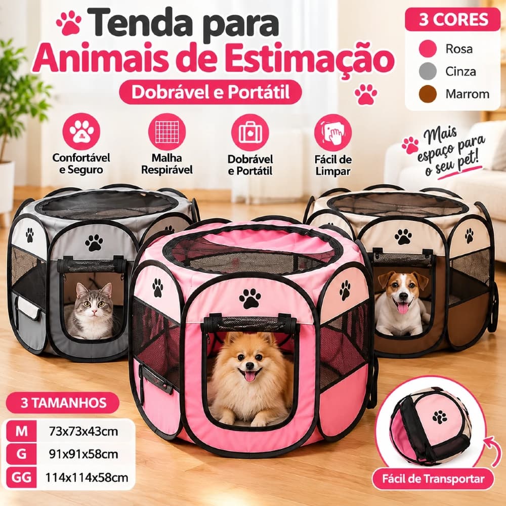 Cercadinho Pet Grande Dobrável Portátil para Cães e Gatos Tenda Casinha com Tela Respirável Tecido Oxford