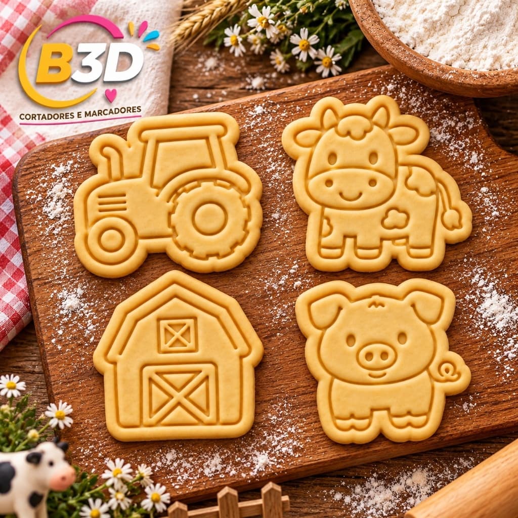 Cortador e Marcador Fazendinha  - Marcador Pasta Americana Biscuit Cookie Massinha de Modelar