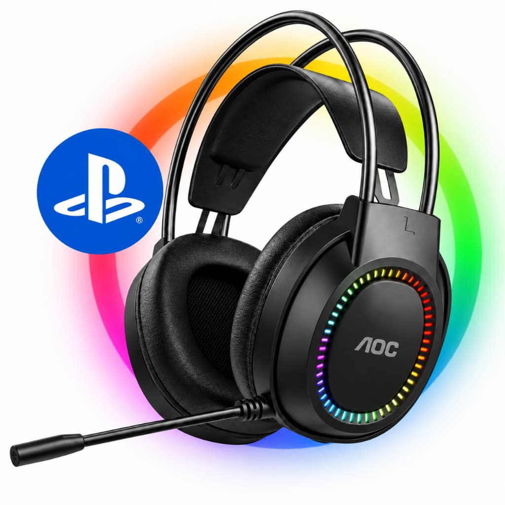 Fone de Ouvido Headset Gamer RGB Entrada USB Jogos Para Consoles PS3/PS4/PS5/PC Notebook Aoc ACG2500