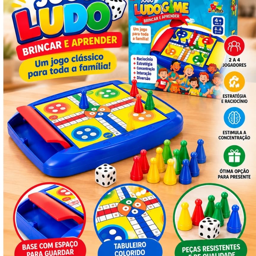 Jogo Ludo Infantil Tabuleiro com Peças Jogo de Estratégia para Crianças e Família